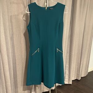 Sharagano Teal‎ Green Sleeveless Dress with Zipper Accents